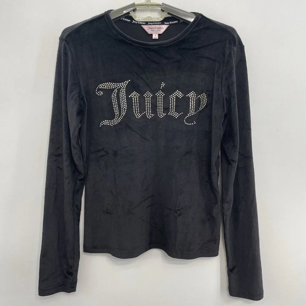 Juicy Couture Pajama Top Sleepwear Rhinestone Bling Logo Velour Black Womens S - Picture 1 of 9